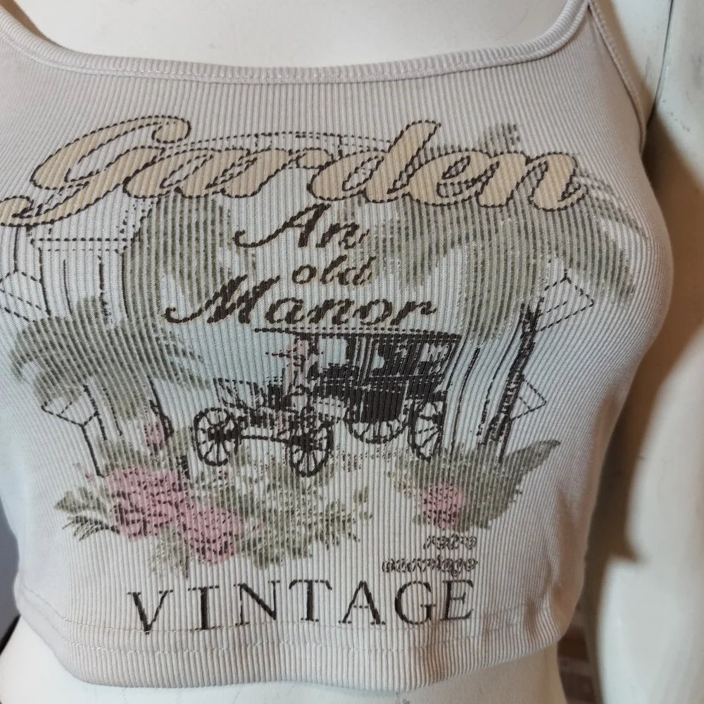 Vintage Graphic Crop Top - Cream - Picture 1 of 6